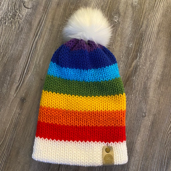 Roy G Biv Beanie, Rainbow Beanie, Striped Beanie, Pride Beanie, LGBTQ+ Pride Hat, Double Knit Winter Hat, Stocking Cap, Stocking Stuffer