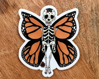 Day of the Dead Skeleton Monarch Butterfly Sticker, Waterproof Vinyl