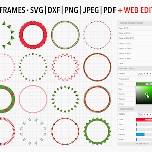 Bewerkbare Holiday Circle Frames SVG-bundel, commercieel gebruik aanpasbare vectorgrafische, ontwerpclipart voor Cricut, Silhouet...