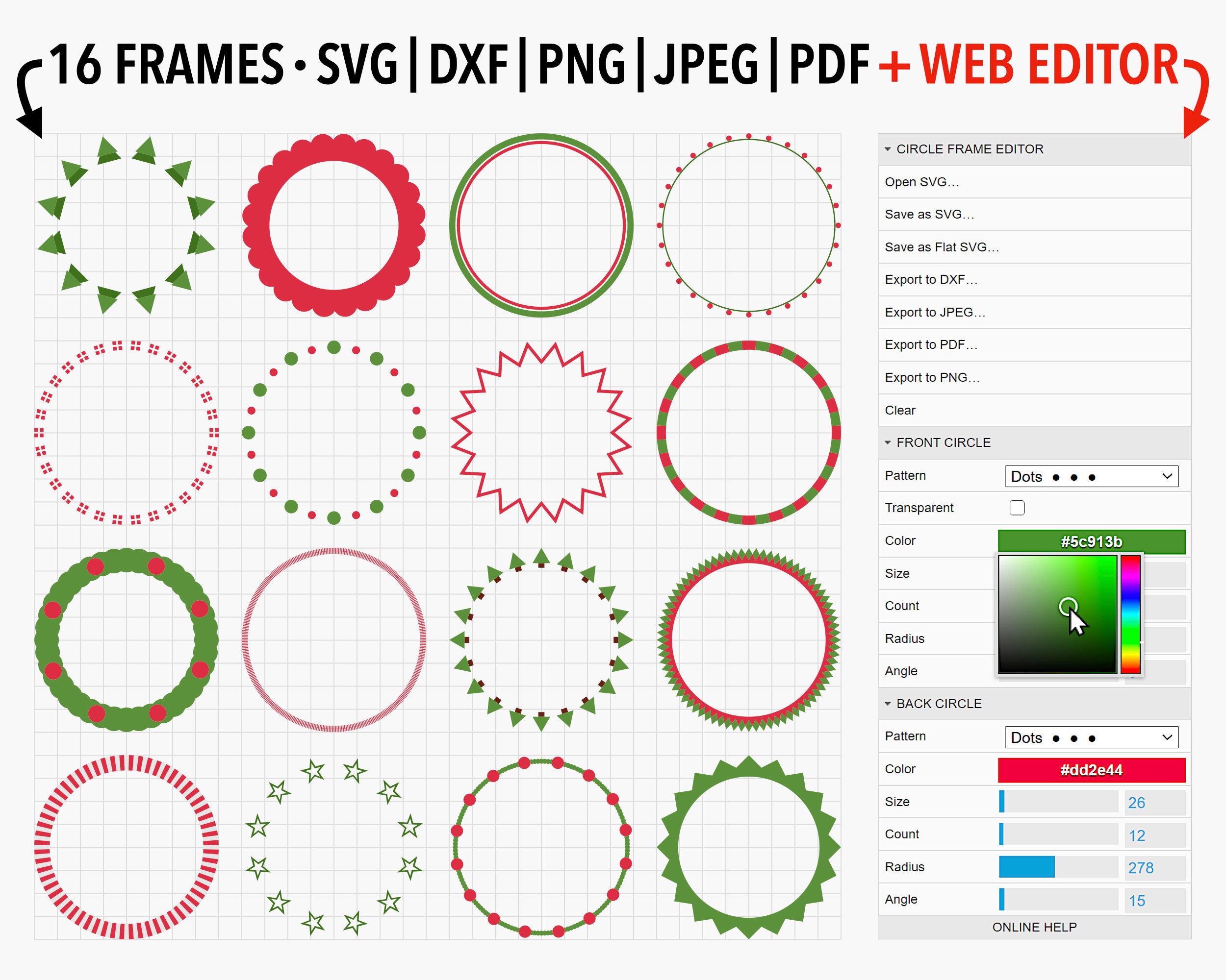 Editable Holiday Circle Frames SVG Bundle, Commercial Use Customizable