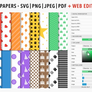 Editable Birthday Digital Papers: Birthday Party Paper, Birthday Cake Seamless Pattern SVG, Balloons Scrapbook Paper, Commercial Use