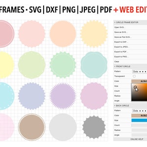 Bearbeitbare gefüllte Kreis Rahmen SVG Bundle in Pastellfarben, kommerzielle Nutzung anpassbare Grafik-Design Clipart für Cricut, Silhouette etc.