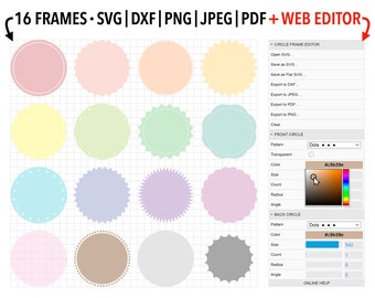 Editable Filled Circle Frames SVG Bundle in Pastel Colors, Commercial Use Customizable Graphic Design Clipart for Cricut, Silhouette etc