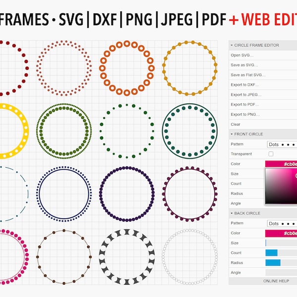 Editable Dotted Circle Frames SVG Bundle in Dark Rainbow Colors, Commercial Use Customizable Graphic Design Clipart for Cricut, Silhouette…