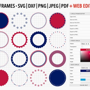 Bewerkbare Patriottische Circle Frames SVG-bundel, commercieel gebruik aanpasbaar grafisch ontwerp Clipart, afdrukbaar of cuttable w/ Cricut, Silhouet