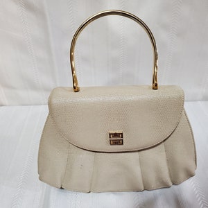 Givenchy Clutch With Gold Accents Purse Ivory Snakeskin Leather Shoulder Bag