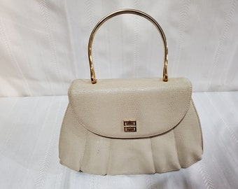 Givenchy Clutch With Gold Accents Purse Ivory Snakeskin Leather Shoulder Bag