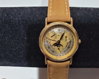Rare Vintage ESQ Movado Moon Phase Triple Date Circa 1980's Wristwatch