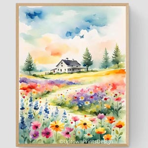 Farmhouse Watercolor Floral Art, Instant Download Printable Digital Art, Garden Decor, Gifts, Living Room Art Decor, Kitchen Decor