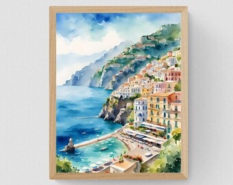 Amalfikust, Italië, klif, kustdecor, Amalfi-afdrukken, Amalfikust-kunst, instant download afdrukbare kunst, slaapkamerdecor, badkamerdecor