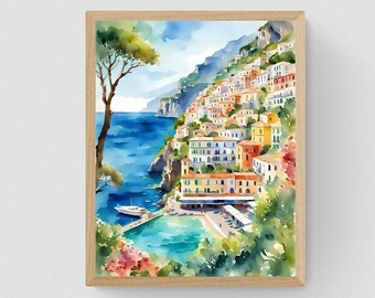 Amalfikust, Italië, klif, kustdecor, Amalfi-afdrukken, Amalfikust-kunst, instant download afdrukbare kunst, slaapkamerdecor, badkamerdecor