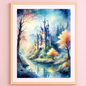 Watercolor Fantasy Castle Wall Art, Nursery Wall Art Decor, Kid&#39;s Bedroom Decor, Instant Download Printable Wall Art, Castle Wall Art,
