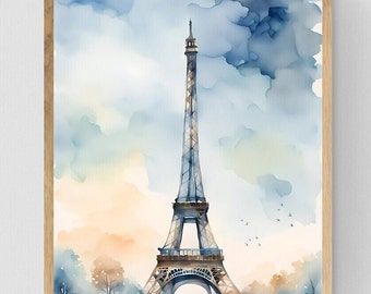 Vintage Eiffel Tower Wall Art Print, Paris Wall Art, Eiffel Tower Print, Watercolor Art, Printable Instant Download Wall Art, Gifts