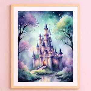 Watercolor Fantasy Castle Wall Art, Nursery Wall Art Decor, Kid&#39;s Bedroom Decor, Instant Download Printable Wall Art, Castle Wall Art,