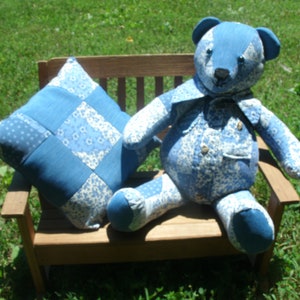 Memory Bear and Pillow,Keepsake Bear, Bear made from clothing, Teddy Bear, Bereavement, Sympathy Bear, Memorial Bear, Unique gift,