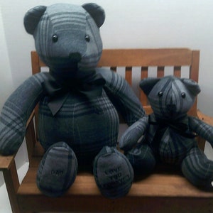 18 inch Bear and 7 inch bear,Memory Bear,KeepsakeBear,Bear made from clothing,Teddy Bear,Bereavement,Sympathy Bear Memorial Bear,Unique gift