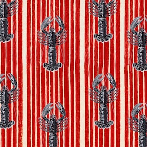 Maine Lobsters Fish Wallpaper blu navy su strisce rosse e bianche