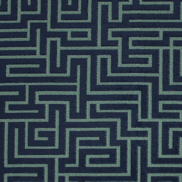 Labyrinth Cut Velvet navy and teal Fabric for Upholstery