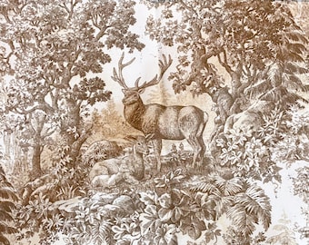 Brown Deer in the Woodland Toile Fabric for Home Decorating and Upholstery