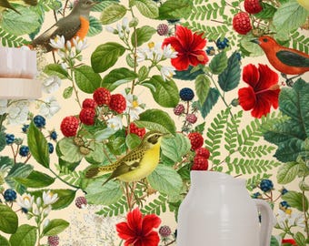 Birds in the Berry Bramble Wallpaper