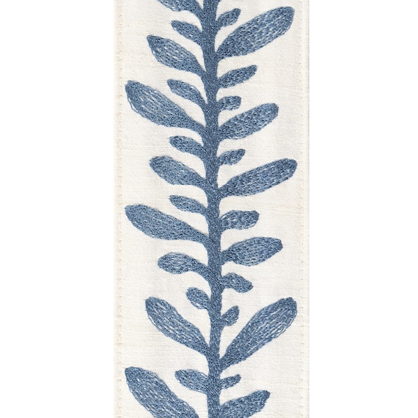 2.75" Laurel Heights Silk embroidered vine Trim Tape French blue