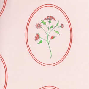 May include: Watercolor floral design featuring red flowers and green leaves within a red oval frame, set against a pale pink background. The design is repeated across the image, creating a pattern. The Etsy shop name, DesignNash.Etsy, is visible.