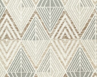 May include: A geometric pattern fabric with a white background and brown and gray diamond shapes. The fabric has a textured woven look.