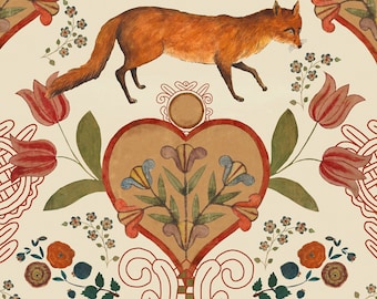 Foxes and Tulips light background Wallpaper/ Mural