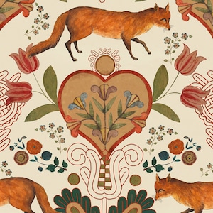Volpi e tulipani sfondo chiaro Carta da parati/murales