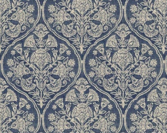 Kilkerran Springs Indigo Printed Linen Blend Fabric for Home Decorating