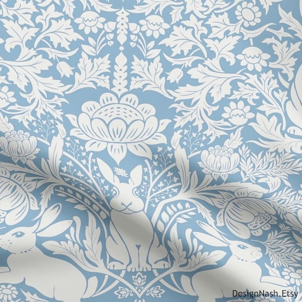 Rabbit Haven sky blue Fabric for Home Decorating and Upholstery