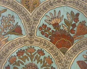 Catania Bouquets turquoise and spice Tapestry Fabric for Home Decorating and Upholstery