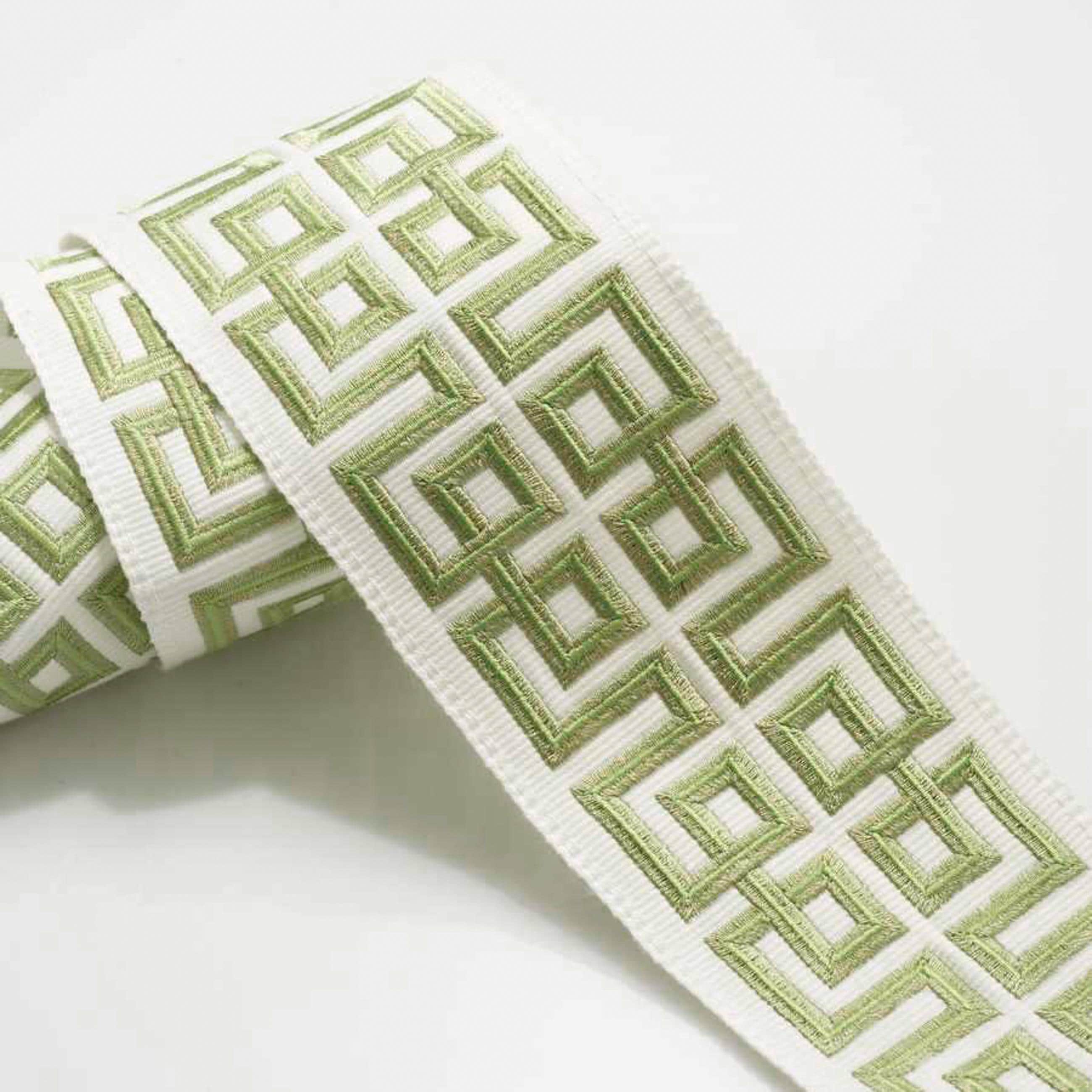 2.75" Knight's Labyrinth lime green Greek Key Embroidered Border Tape Trim