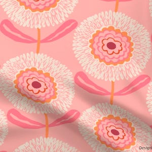 Extra Wide 116&quot; & Standard Pink Retro Flowers  Fabric for Curtains, Shades, Multi-purpose, and Upholstery