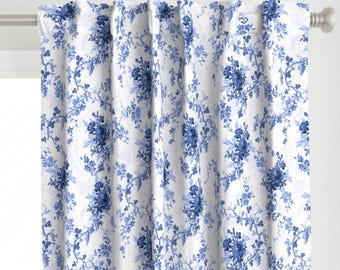 Francesca cobalt Floral Toile Drapery Panel