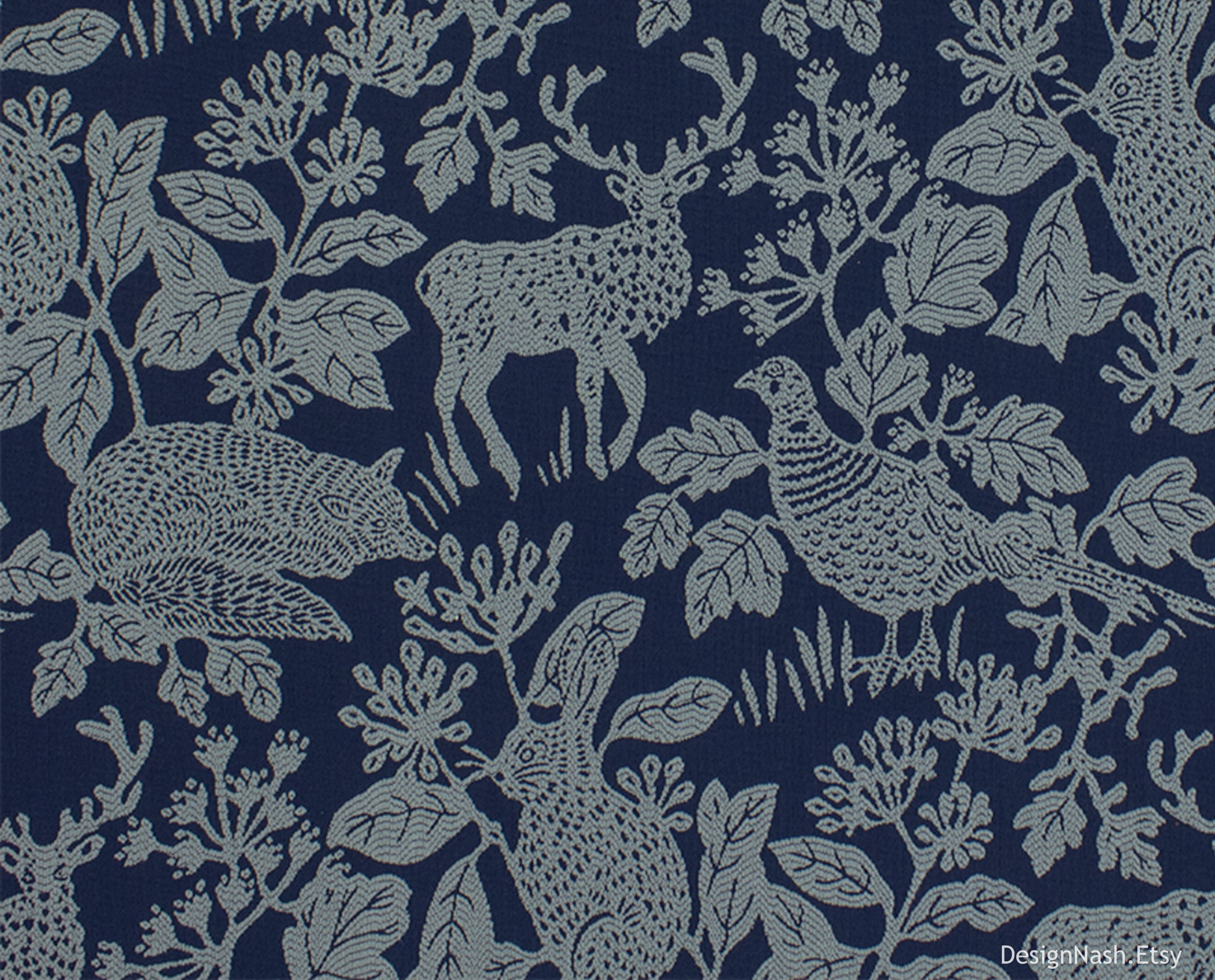 Animals of the Forest Blue Tapestry Fabric for upholstery and home decorating
