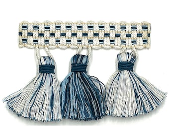 3" Breckenridge blue and white Tassel Fringe Trim