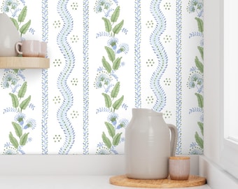 Springhill Meadows periwinkle and green Wallpaper