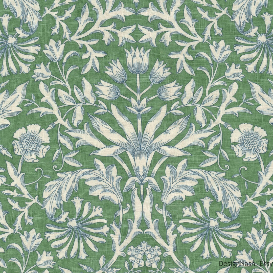 Keighley Hall Printed Linen Blend Fabric, Green Etsy