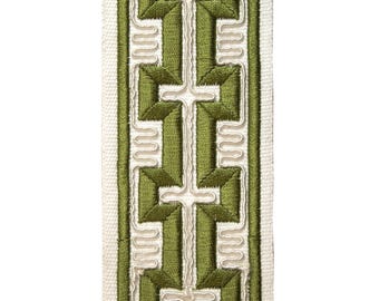2.5" Mykonos Geometric forest green Embroidered Trim Tape