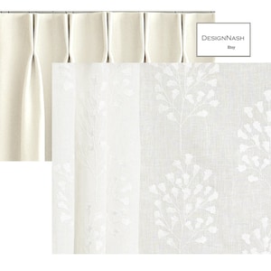 Botanical Sprigs pearl white Embroidered Sheer Drapery Panel