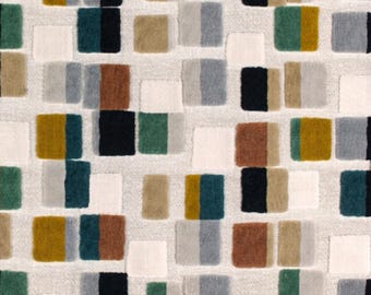 Bauhaus Abstract teal and grey Cut Velvet for Upholstery and Home Decorating