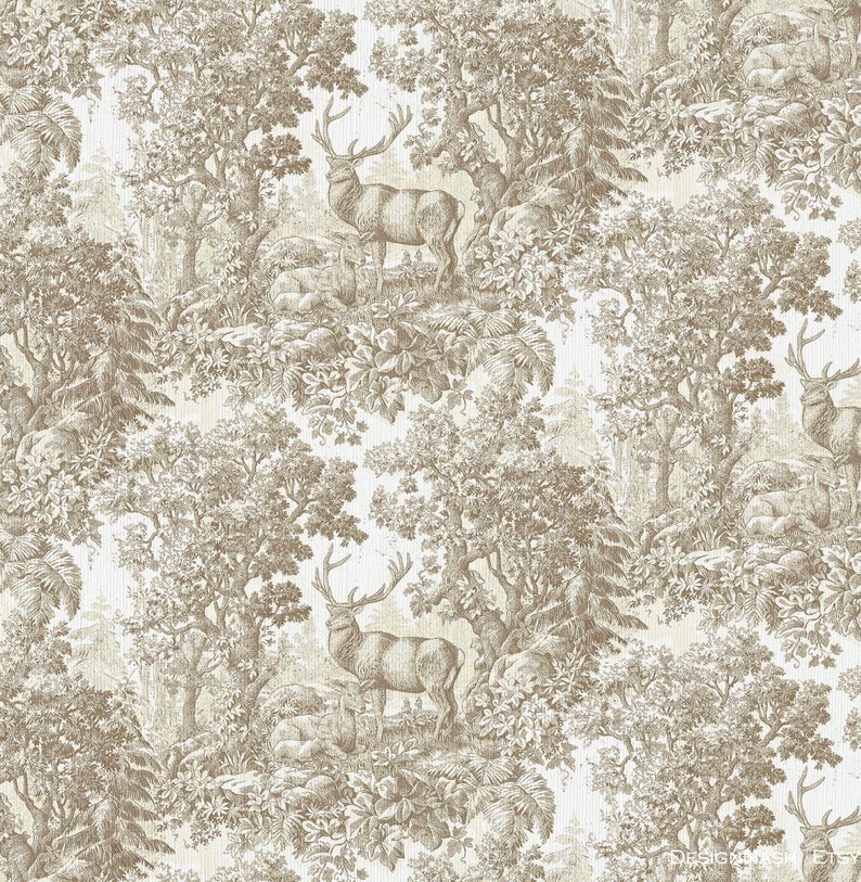 ANTIQUE Deer in the Woodland Toile 1-25 Yards for Home - Etsy
