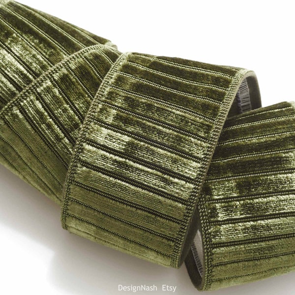 2.25" Enchanting Ribbed Velvet olive Border Tape Trim