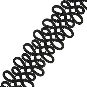 May include: Black elastic trim with a looped design. The trim is approximately 1 inch wide.