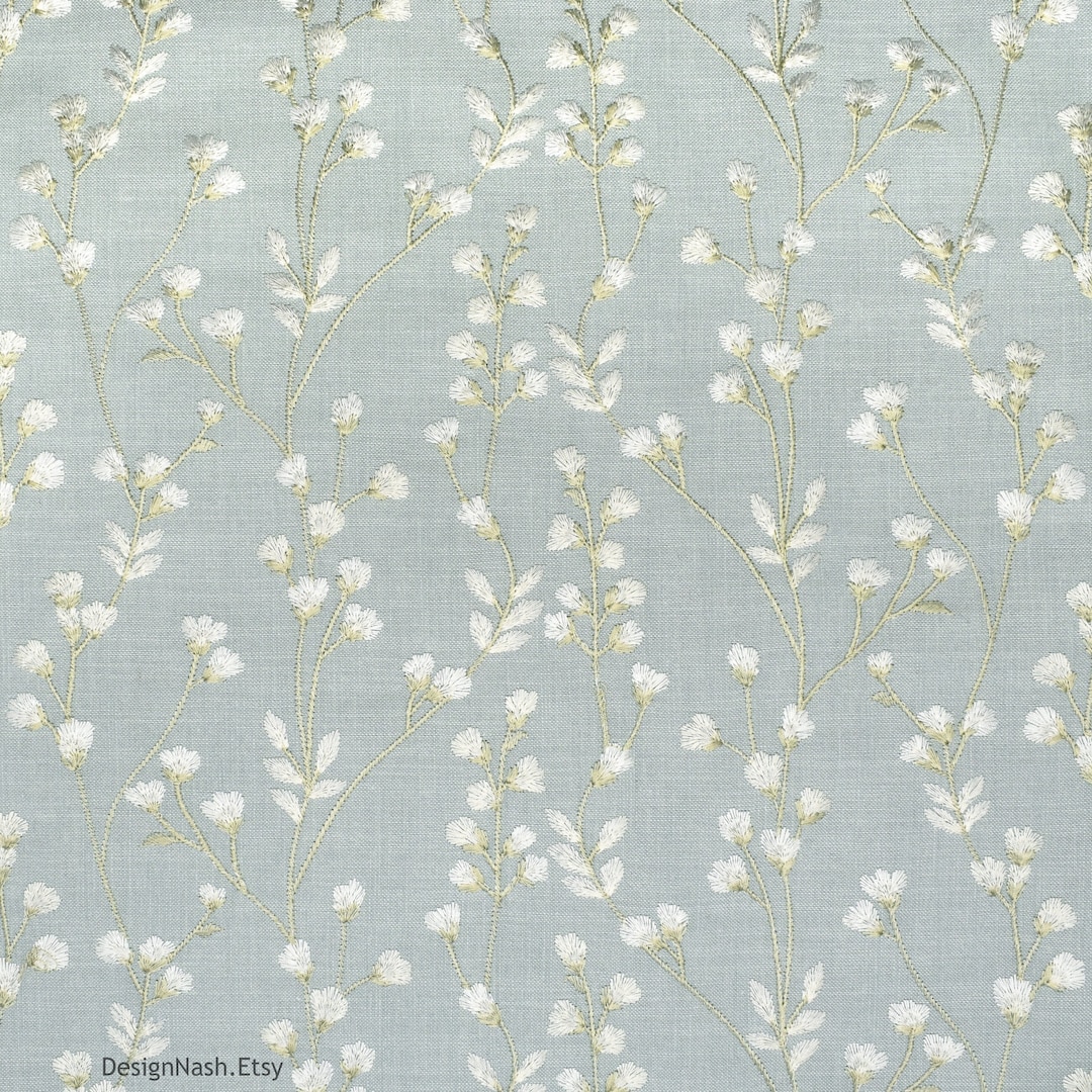 Petite Meadow Powder Blue Embroidered Fabric for Home Decorating and ...