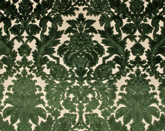 Chatham Green Velvet Damask Fabric for Upholstery