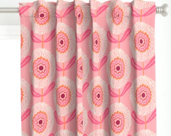Pink Retro Flowers large scale Drapery Panel