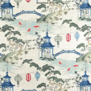 Asian Journey pearl Scenic Printed multi-color Fabric for Upholstery and Home Decorating