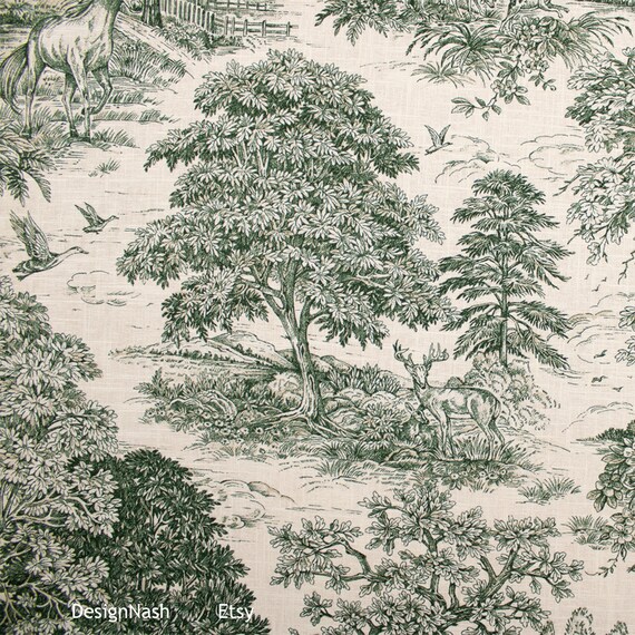 Pemberley Acres green Toile Fabric for Home Decorating